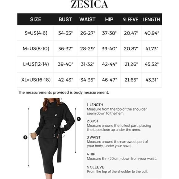 Women's Turtleneck Sweater Midi Dress Long Sleeve Ribbed Knit Bodycon Slit Dress - Picture 6 of 6